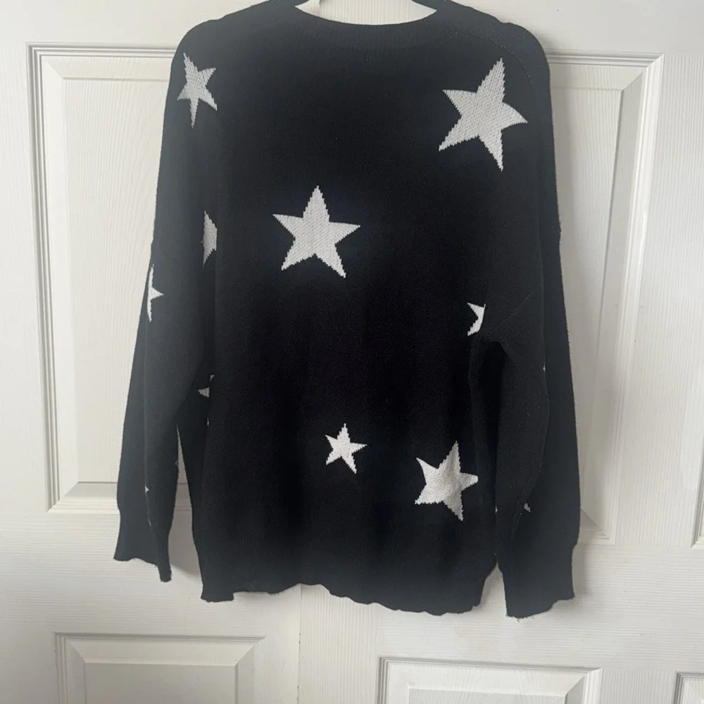 White Birch Black Sweater with White Star Pattern - Picture 3 of 4